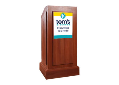 PVC plastic podium sign attached with 3M VHB (very high bond) tape